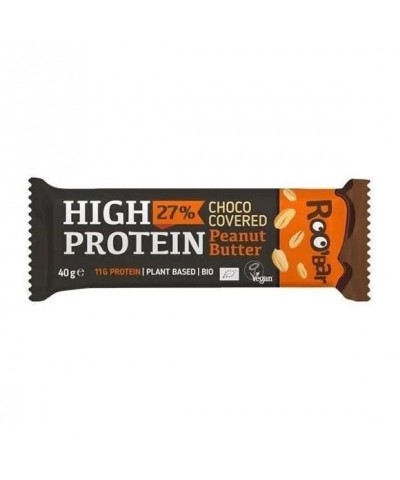 Barrita cacahuete chocolate 27% proteina ROOBAR 40 gr bio