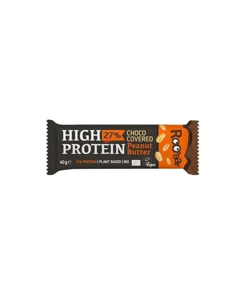 Barrita cacahuete chocolate 27% proteina ROOBAR 40 gr bio