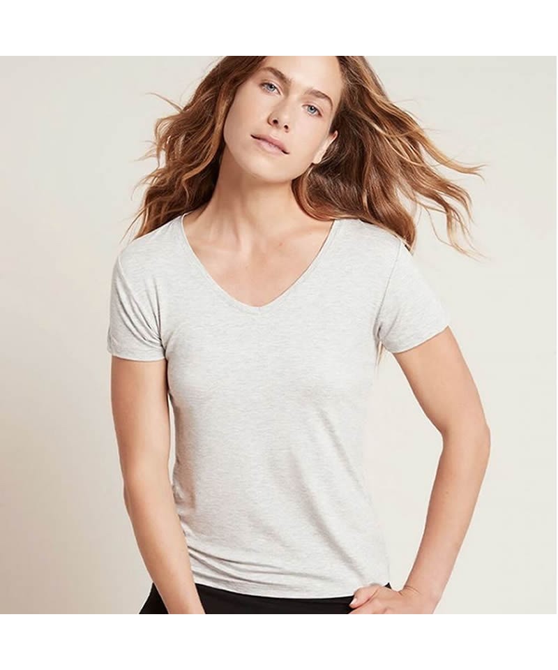 Camiseta mujer manga corta gris cuello V BOODY L