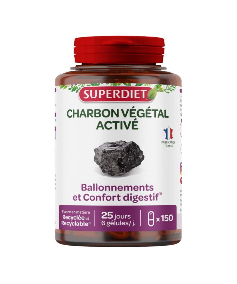 Carbon vegetal activado SUPERDIET 150 capsulas