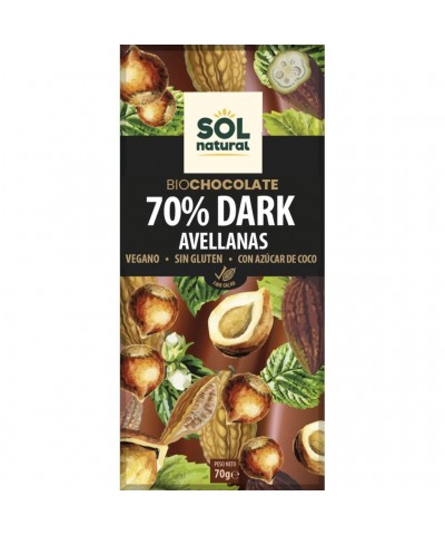 Chocolate 70% dark avellanas SOL NATURAL 70 gr BIO