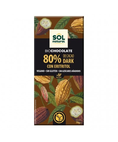 Chocolate 80% eritritol SOL NATURAL 70 gr BIO