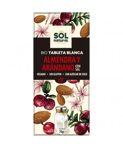 Chocolate blanco almendras arandanos sal SOL NATURAL 70 gr BIO