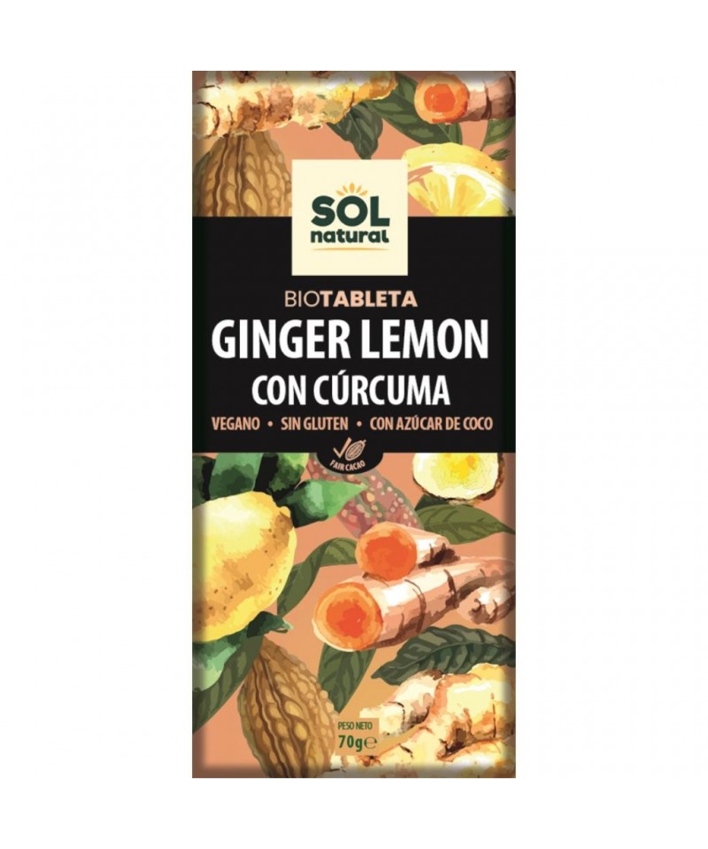 Chocolate jengibre limon curcuma SOL NATURAL 70 gr BIO