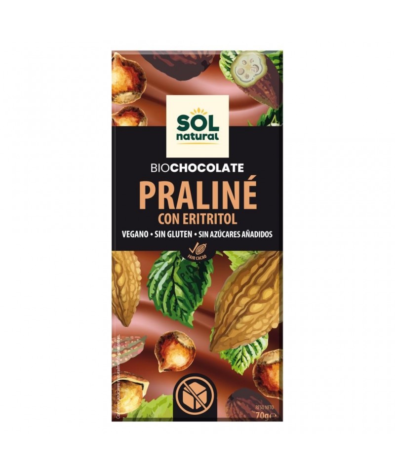 Chocolate praline eritritol SOL NATURAL 70 gr BIO