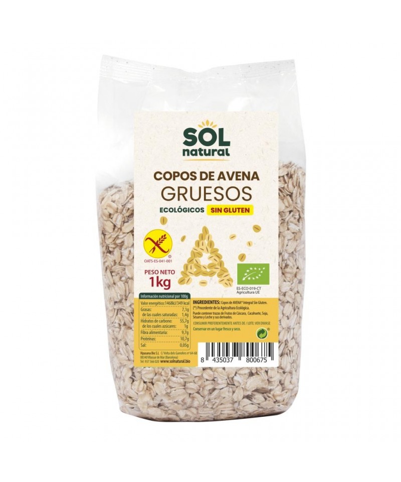 Copos avena gruesos integrales sin gluten SOL NATURAL 1 kg BIO