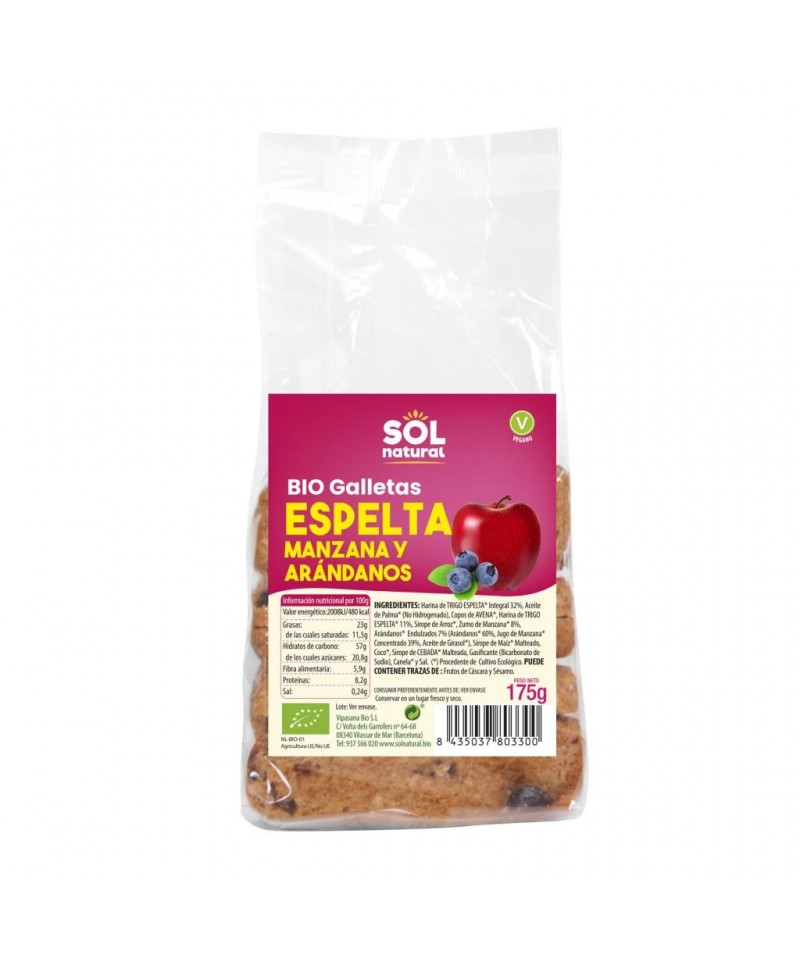 Galleta espelta manzana arandanos SOL NATURAL 175 gr