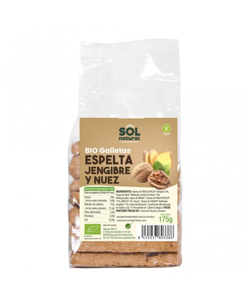 Galleta jengibre nueces SOL NATURAL 150 gr