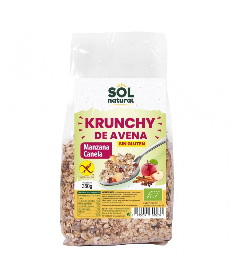 Krunchy avena manzana canela sin gluten SOL NATURAL 350 gr BIO