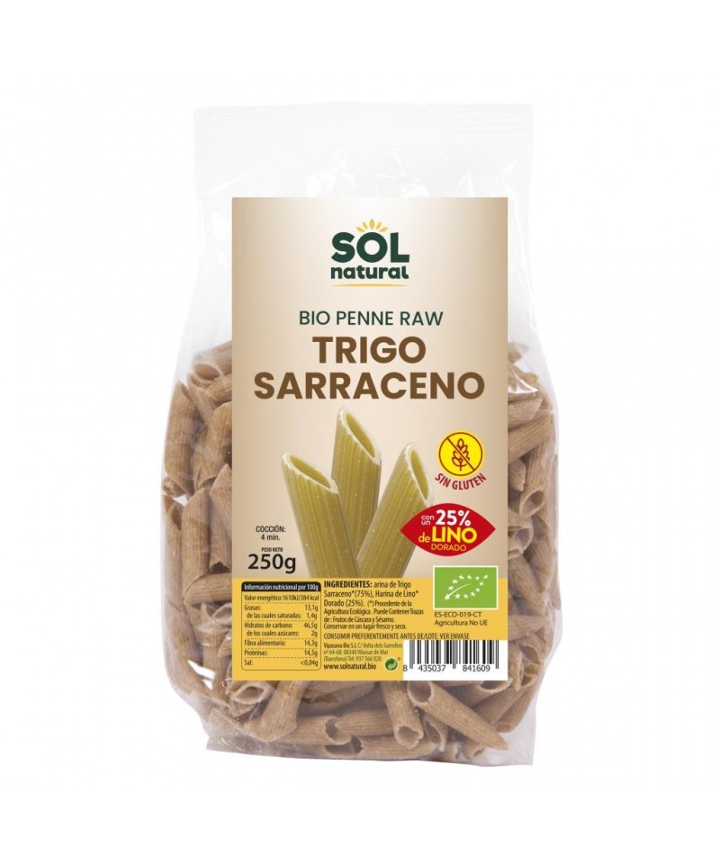 Macarron trigo sarraceno con lino sin gluten SOL NATURAL 250 gr BIO