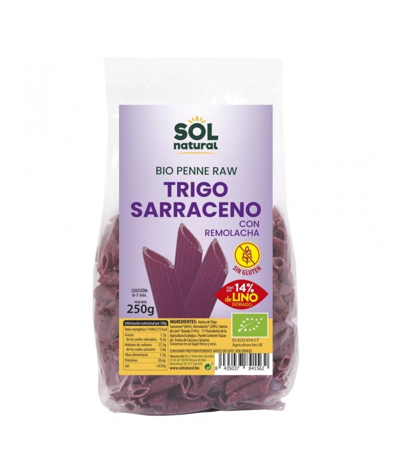 Macarron trigo sarraceno con remolacha lino s/g SOL NATURAL 250 gr BIO