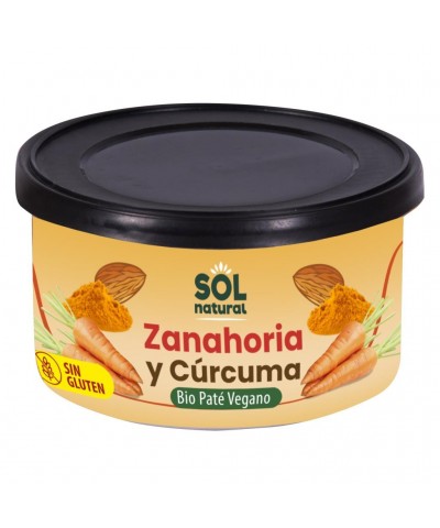 Pate vegano zanahoria y curcuma sin gluten sin palma SOL NATURAL 125 gr BIO