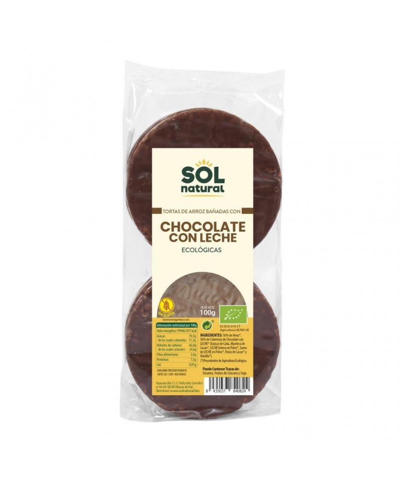 Tortas arroz chocolate leche SOL NATURAL 100 gr BIO