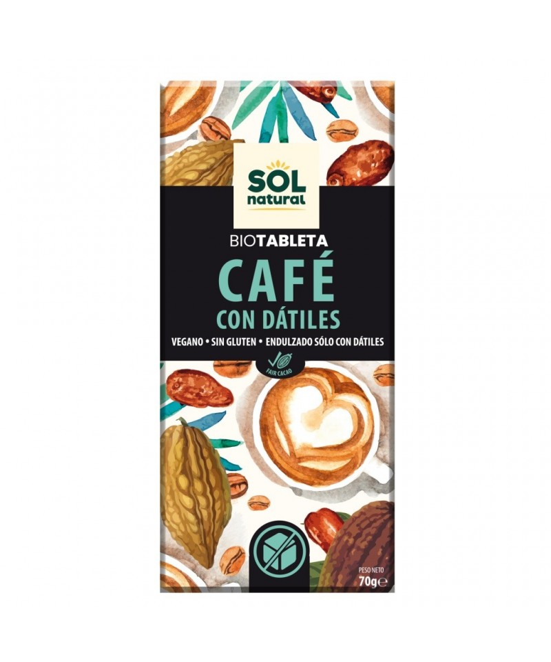 Chocolate cafe datiles SOL NATURAL 70 gr BIO